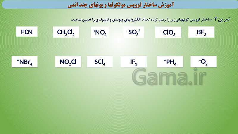 پاورپوینت آموزش ساختار لوویس مولکول‌ها و یون‌های چند اتمی- پیش نمایش