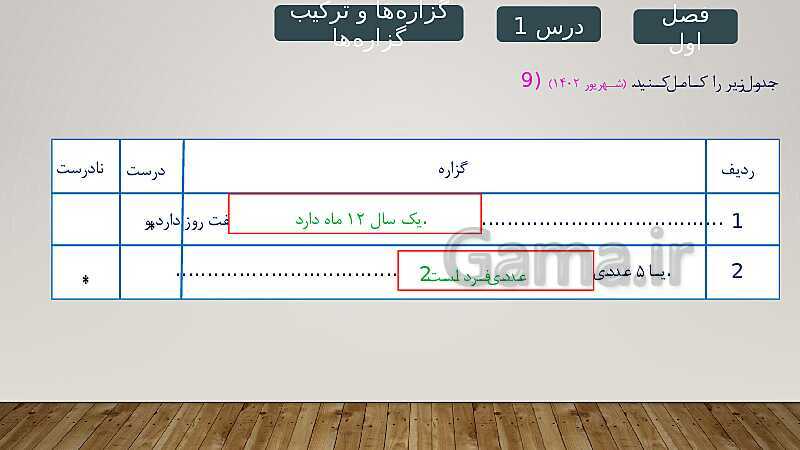 پاورپوینت حل نمونه سوالات امتحان نهایی فصل اول ریاضی و آمار 2 - پیش نمایش