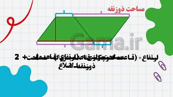 آموزش مساحت لوزی، ذوزنقه و متوازی الاضلاع | پاورپوینت ریاضی پنجم- پیش نمایش