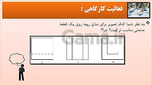 پاورپوینت کتاب نقشه کشی فنی رایانه ای  پودمان 3: رسم سه نما و پرسپکتیو با روش کاوالیر- پیش نمایش