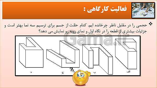 پاورپوینت کتاب نقشه کشی فنی رایانه ای  پودمان 3: رسم سه نما و پرسپکتیو با روش کاوالیر- پیش نمایش