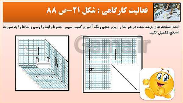 پاورپوینت کتاب نقشه کشی فنی رایانه ای  پودمان 3: رسم سه نما و پرسپکتیو با روش کاوالیر- پیش نمایش