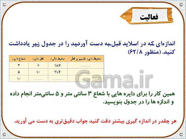 پاورپوینت ریاضی پنجم دبستان | محیط دایره- پیش نمایش