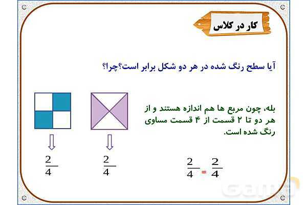 پاورپوینت ریاضی سوم دبستان | فصل 3: تساوی کسرها- پیش نمایش