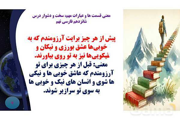 پاورپوینت معنی و آرایه های درس 16 فارسی نهم؛ آرزو- پیش نمایش