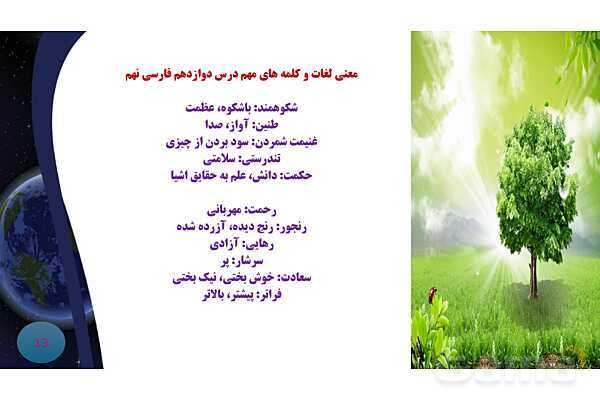 پاورپوینت معنی و آرایه های درس 12 فارسی نهم؛ پیام آور رحمت- پیش نمایش