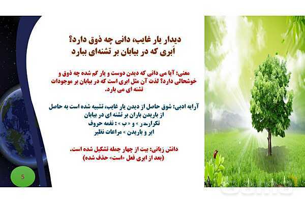 پاورپوینت معنی و آرایه های درس 4 فارسی نهم؛ همنشین - پیش نمایش