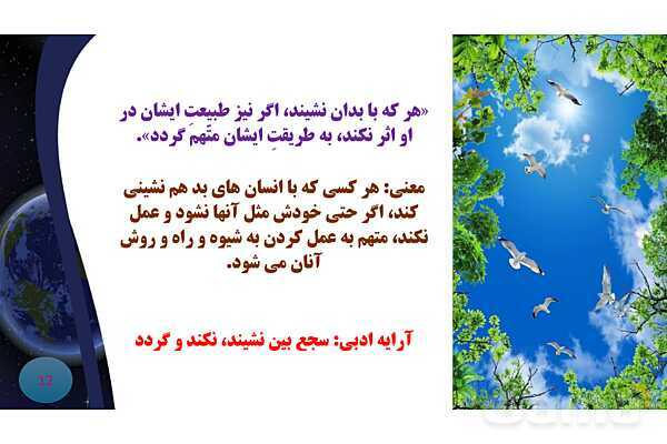 پاورپوینت معنی و آرایه های درس 4 فارسی نهم؛ همنشین - پیش نمایش