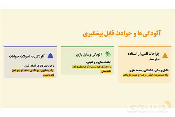 پاورپوینت پودمان 1: وسایل بازی در فضای باز | درس کنترل بهداشت و ایمنی محیط مراکز پیش از دبستان- پیش نمایش
