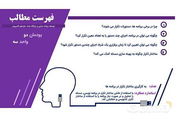 پاورپوینت پودمان 2 واحد یادگیری 3: شایستگی کار با ساختار تکرار | درس توسعه برنامه سازی و پایگاه داده- پیش نمایش
