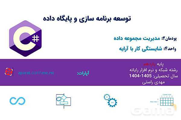 پاورپوینت پودمان 2 واحد یادگیری 4: شایستگی کار با آرایه | درس توسعه برنامه سازی و پایگاه داده- پیش نمایش