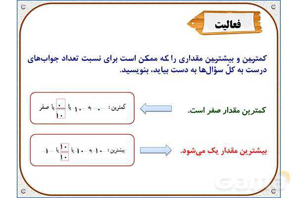 پاورپوینت ریاضی ششم دبستان | فصل 6: کسر، نسبت و تناسب- پیش نمایش