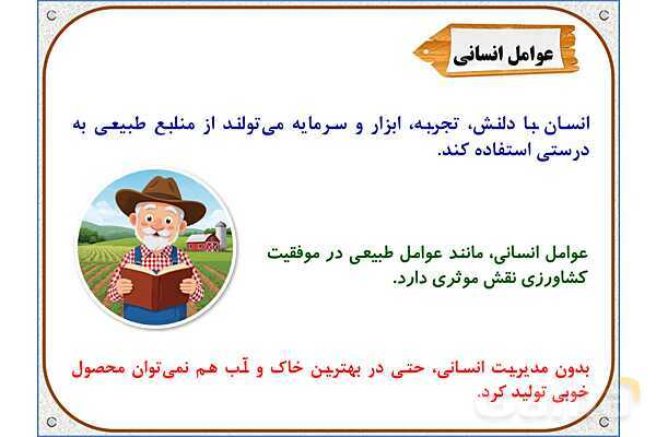 پاورپوینت مطالعات ششم | درس 5: عوامل موثر در کشاورزی- پیش نمایش