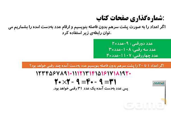 علاوه‌های جادویی، شماره گذاری صفحات کتاب، انواع الگوها (مربعی، مثلثی و افزایشی ) و اعداد مرکب- پیش نمایش