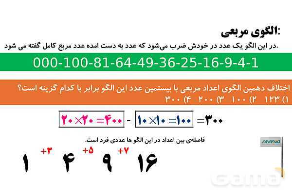 علاوه‌های جادویی، شماره گذاری صفحات کتاب، انواع الگوها (مربعی، مثلثی و افزایشی ) و اعداد مرکب- پیش نمایش
