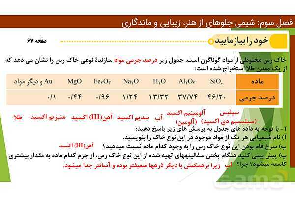 پاورپوینت ویژگی‌های مواد اولیه آثار به جای مانده از گذشتگان | فصل سوم شیمی 12 ام- پیش نمایش