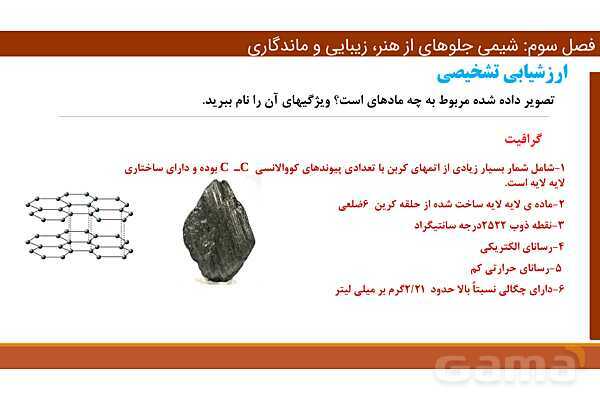 پاورپوینت ساختار گرافن و گرافیت، مواد مولکولی و مواد کووالانسی | فصل سوم شیمی 12 ام- پیش نمایش