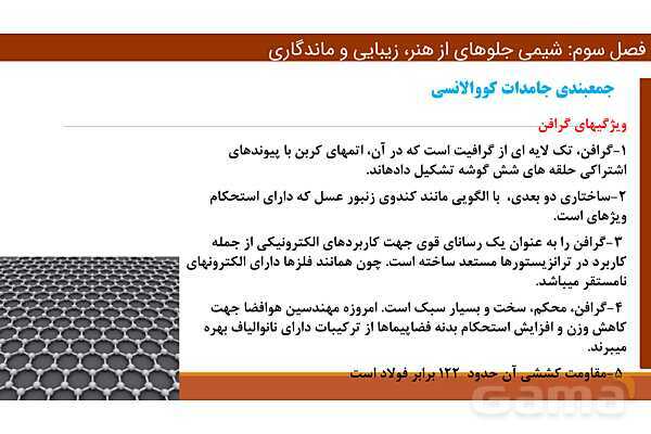 پاورپوینت ساختار گرافن و گرافیت، مواد مولکولی و مواد کووالانسی | فصل سوم شیمی 12 ام- پیش نمایش