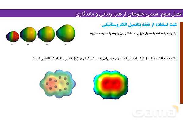 پاورپوینت کاربرد نقشه ‌های پتانسیل الکتروستاتیکی | فصل سوم شیمی 12 ام- پیش نمایش