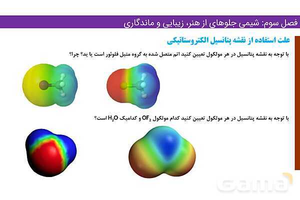 پاورپوینت کاربرد نقشه ‌های پتانسیل الکتروستاتیکی | فصل سوم شیمی 12 ام- پیش نمایش