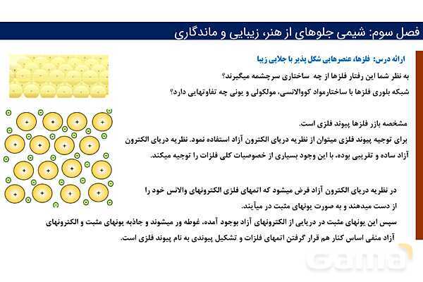 پاورپوینت پیوند فلزی و شبکه بلوری فلزات | فصل سوم شیمی 12 ام- پیش نمایش