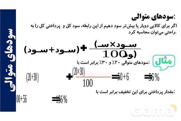 پاورپوینت درصد تخفیف‌های متوالی و سودهای متوالی- پیش نمایش