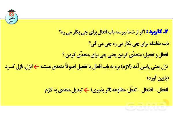 پاورپوینت  کاربردهای افعال و باب‌های صرفی در زبان عربی- پیش نمایش