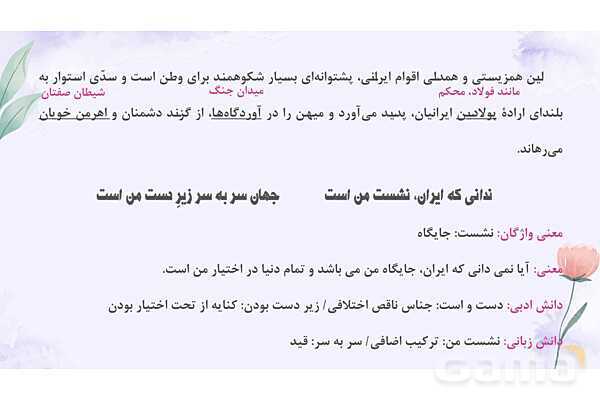 پاورپوینت تدریس درس 8: هم زیستی با مام میهن | فارسی نهم- پیش نمایش