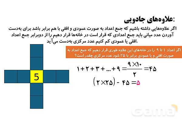 پاورپوینت علاوه‌های جادویی، شماره گذاری صفحات کتاب، الگوهای مربعی - مثلثی - افزایشی، جمع و تفریق اعداد مرکب- پیش نمایش