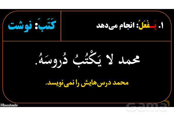 پاور آموزشی عربی هشتم 4. مثال‌های فعل مضارع و منفی آن- پیش نمایش