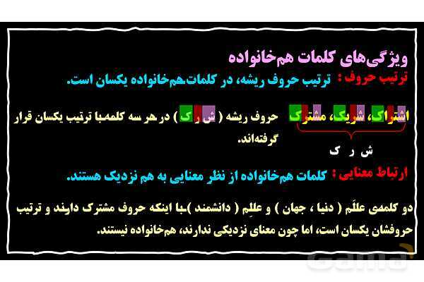 پاورپوینت کلمه‌های هم خانواده و نشانه‌های جمع در زبان فارسی- پیش نمایش