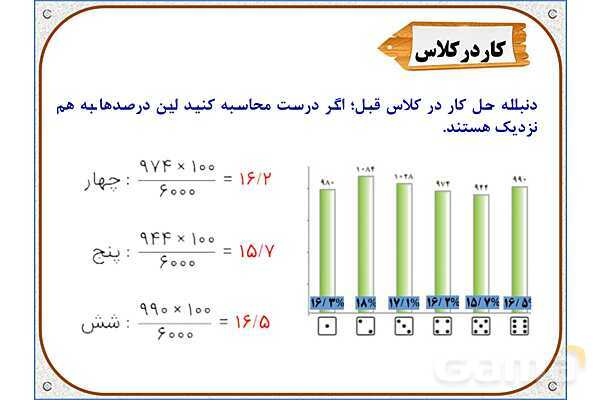 پاورپوینت ریاضی ششم دبستان | فصل 6: کاربرد درصد در آمار و احتمال- پیش نمایش