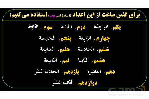 پاورپوینت عربی نهم (ساعت‌های کامل، ربع، نیم، و یک ربع مانده)- پیش نمایش