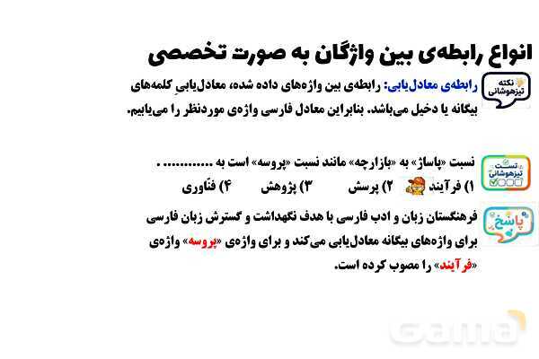 پاورپوینت انواع روابط بین واژگان (تَضَمُّن، تضاد، ترادف، معادل یابی، ترکیب، تناسب و ...)- پیش نمایش