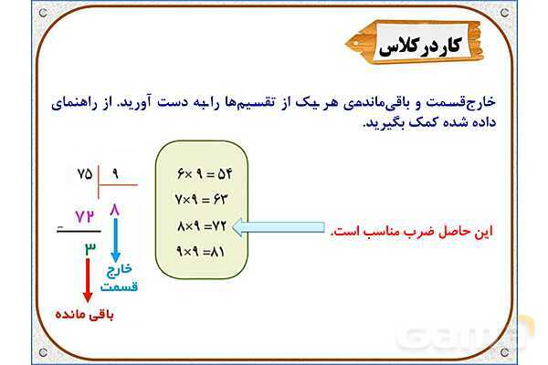 پاورپوینت ریاضی سوم دبستان | فصل 8: تقسیم با باقی‌مانده- پیش نمایش