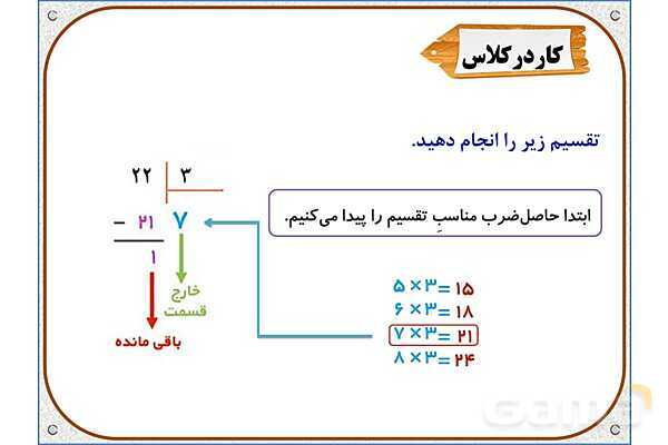 پاورپوینت ریاضی سوم دبستان | فصل 8: تقسیم با باقی‌مانده- پیش نمایش