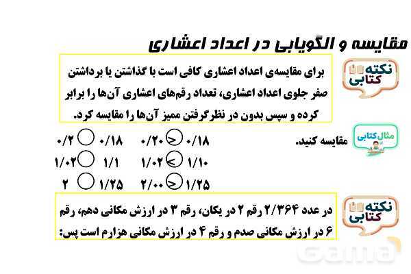 پاورپوینت مقایسه و الگویابی در اعداد اعشاری- پیش نمایش