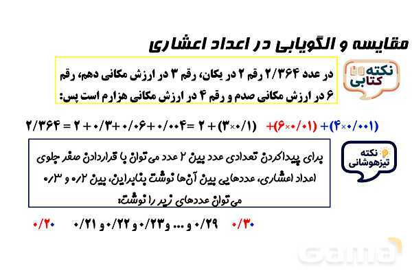 پاورپوینت مقایسه و الگویابی در اعداد اعشاری- پیش نمایش