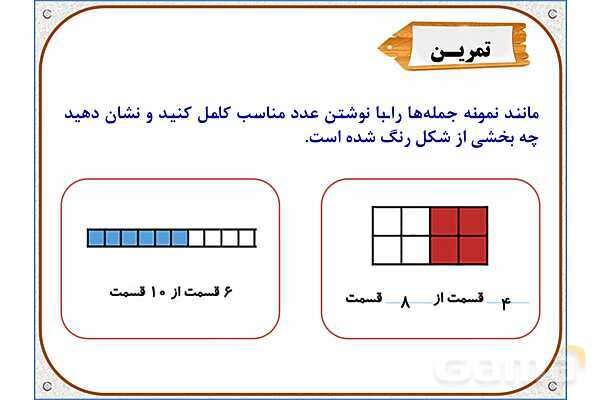 پاورپوینت ریاضی دوم دبستان | فصل 7: قسمتی از یک واحد- پیش نمایش
