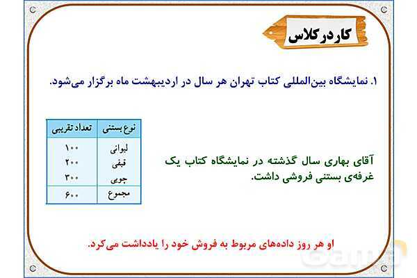 پاورپوینت ریاضی پنجم دبستان | فصل 7: جمع‌آوری و نمایش داده‌ها- پیش نمایش