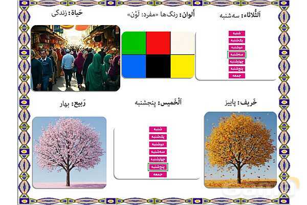 پاور درس 19 عربی هفتم | روزها، فصل ها و رنگ ها- پیش نمایش