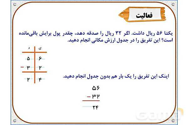 پاور ریاضی دوم دبستان | فصل 6: تفریق در جدول ارزش مکانی- پیش نمایش