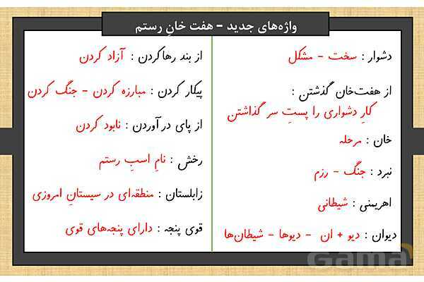 پاور درس 5 فارسی ششم | هفت خان رستم- پیش نمایش