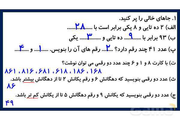 پاور حل نمونه سوال ریاضی دوم ابتدایی | فصل 1: عدد و رقم- پیش نمایش