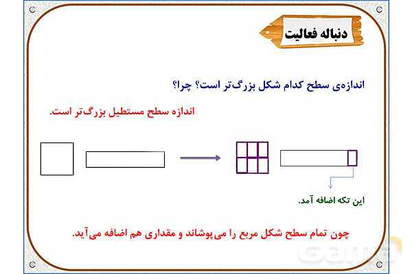 پاورپوینت ریاضی سوم دبستان | فصل 5: اندازه‌ی سطح- پیش نمایش