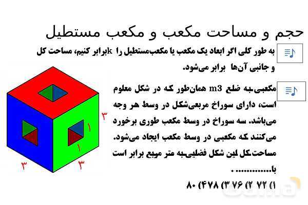  پاور تدریس تیزهوشانی ریاضی نهم | حجم و مساحت مکعب و مکعب مستطیل- پیش نمایش