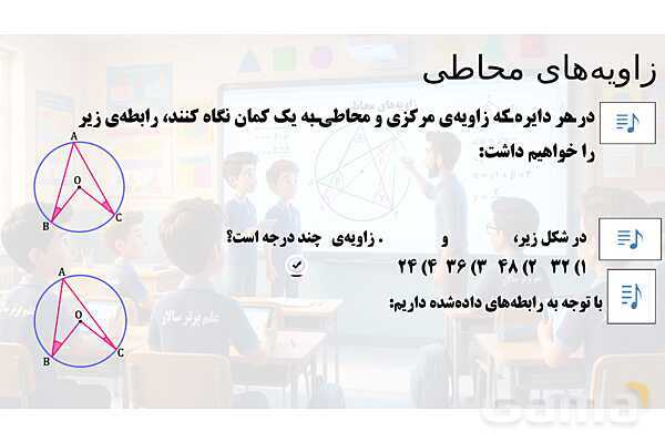 پاور تدریس تیزهوشانی ریاضی هشتم | زاویه‌ محاطی- پیش نمایش
