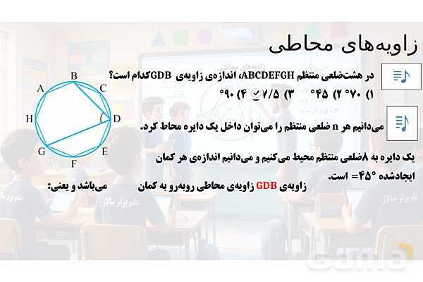 پاور تدریس تیزهوشانی ریاضی هشتم | زاویه‌ محاطی- پیش نمایش