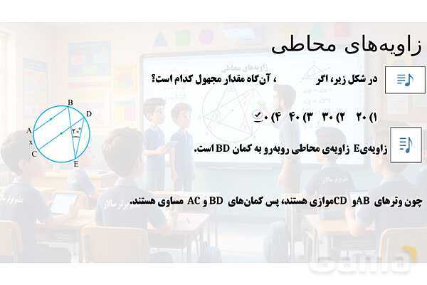 پاور تدریس تیزهوشانی ریاضی هشتم | زاویه‌ محاطی- پیش نمایش