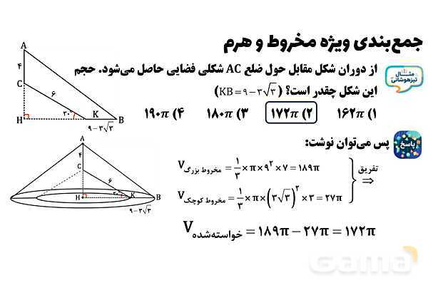  پاور تدریس تیزهوشانی ریاضی نهم | جمع‌بندی مخروط و هرم- پیش نمایش